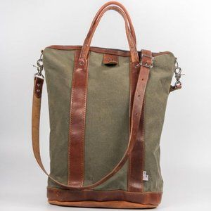 QP Collections Green Waxed Canvas Leather Helmet Bag